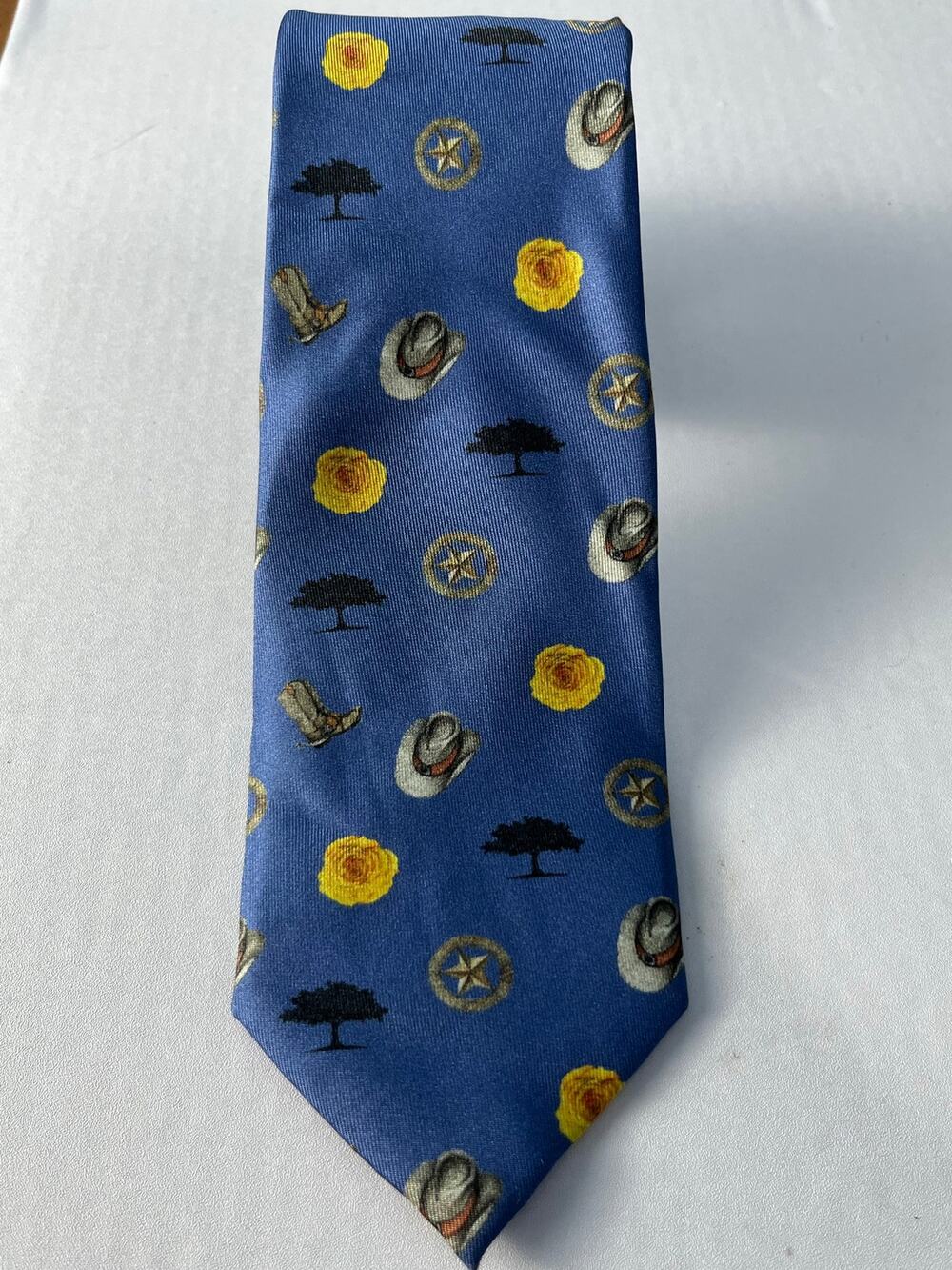 Mirto Yellow Rose of Texas Silk Necktie Blue Western Rodeo Cowboy NWT